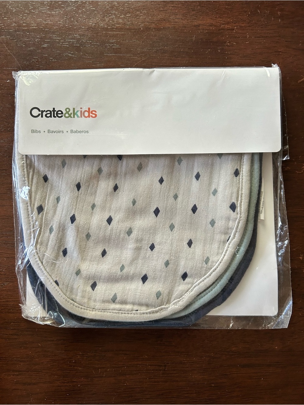 Crate&Barrel kids Neutral Dot Muslin Bib Set - Gray, Navy, Mint